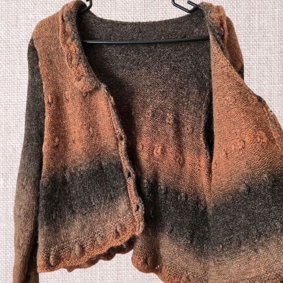 Cropped Mohair Sweater Ombre Fall Colors Ruffle Texture Boho Whimsygoth Fairy - Picture 8 of 10